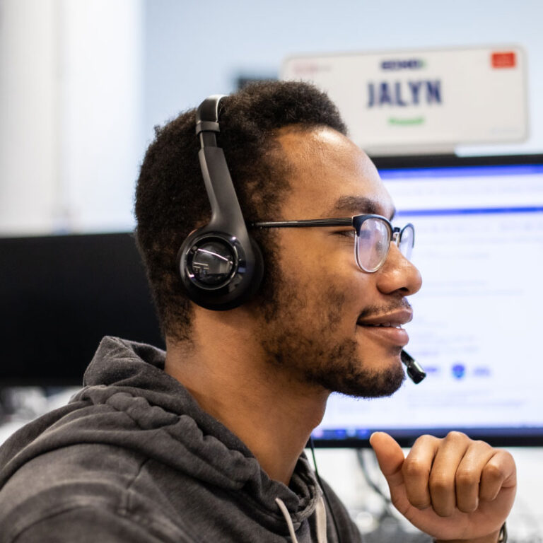 An Echo employee assisting their client with their international shipments.