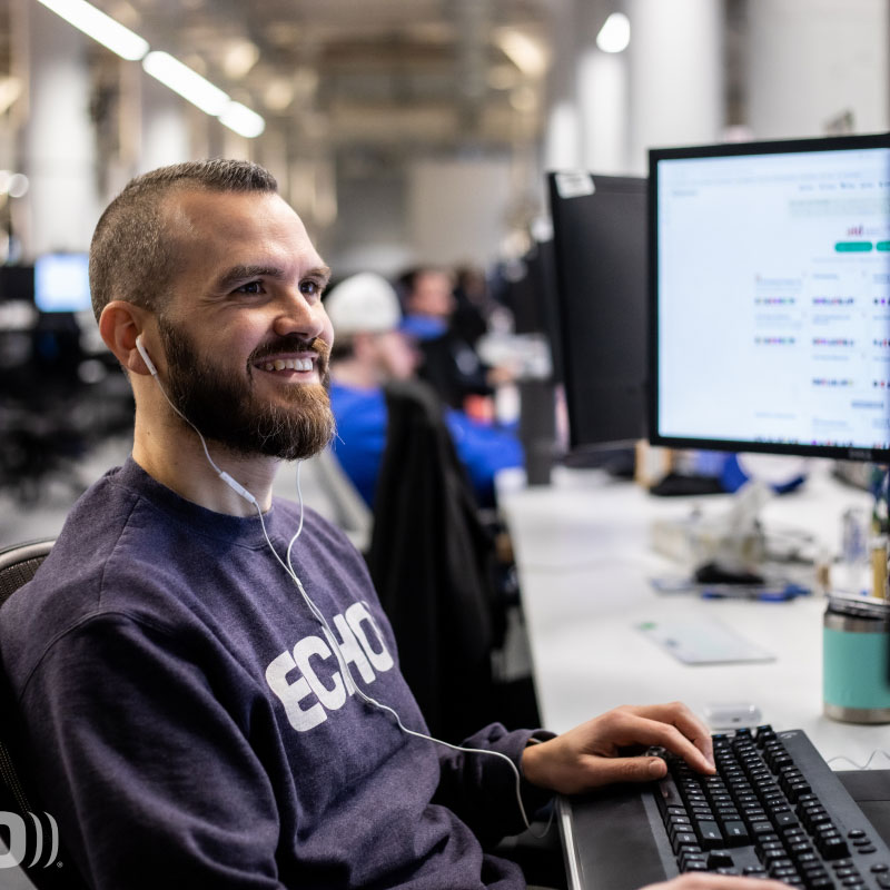 Echo employee working on a recent international client shipment.